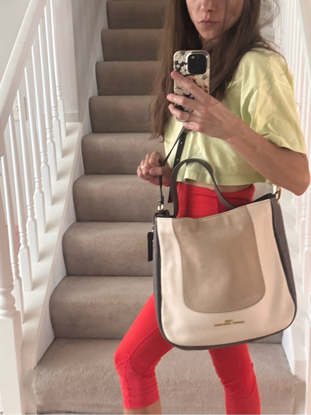 Marc Jacobs Two-Tone Beige, Cream & Grey Leather Shoulder Tote